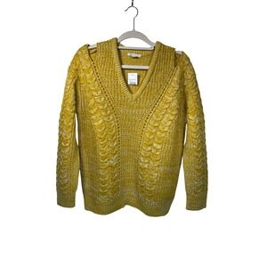 Cato Women's Yellow V-Neck Cable Knit‎ Pullover Sweater Large Chunky